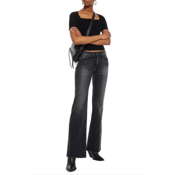 Current/Elliott Wide Leg Jeans The Wray Torpedo Washed Black with Stretch 27 - Picture 1 of 6